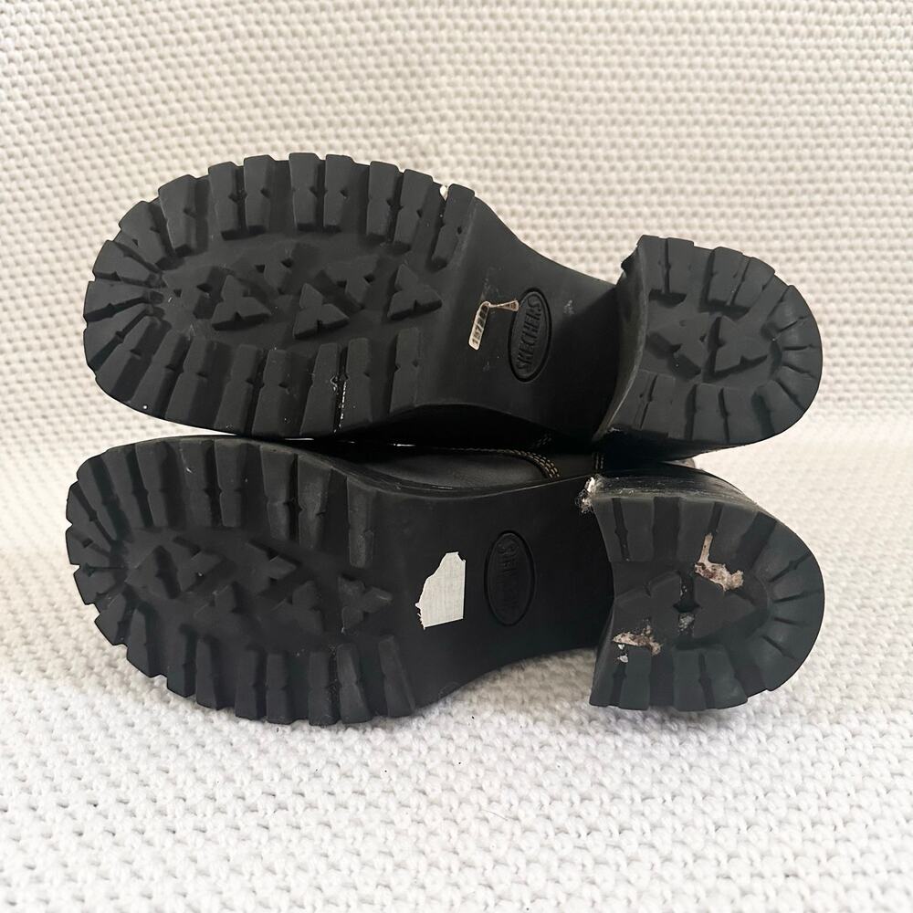 Skechers Black Leather Y2K Stitching Grunge Chunky Lug Sole Lace Up Boots 8.5 - Picture 11 of 11
